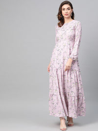 SASSAFRAS Women Pink & Green Printed Maxi Dress