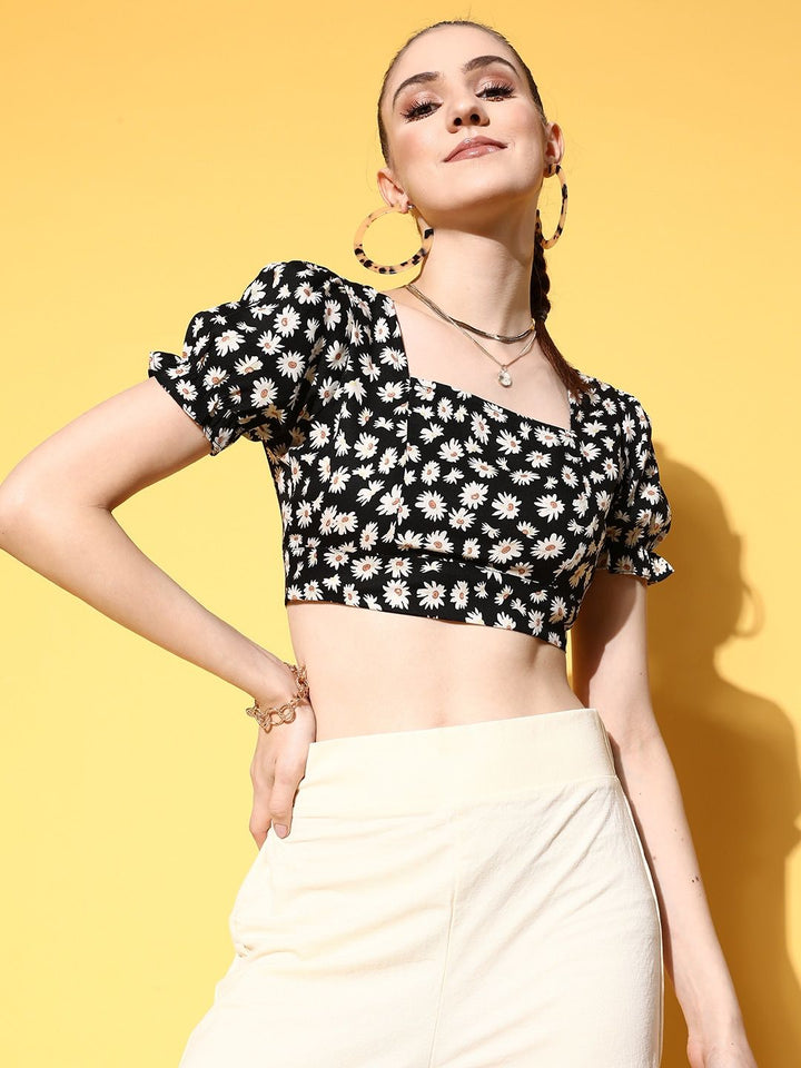 Berrylush Floral Print Crepe Empire Crop Top