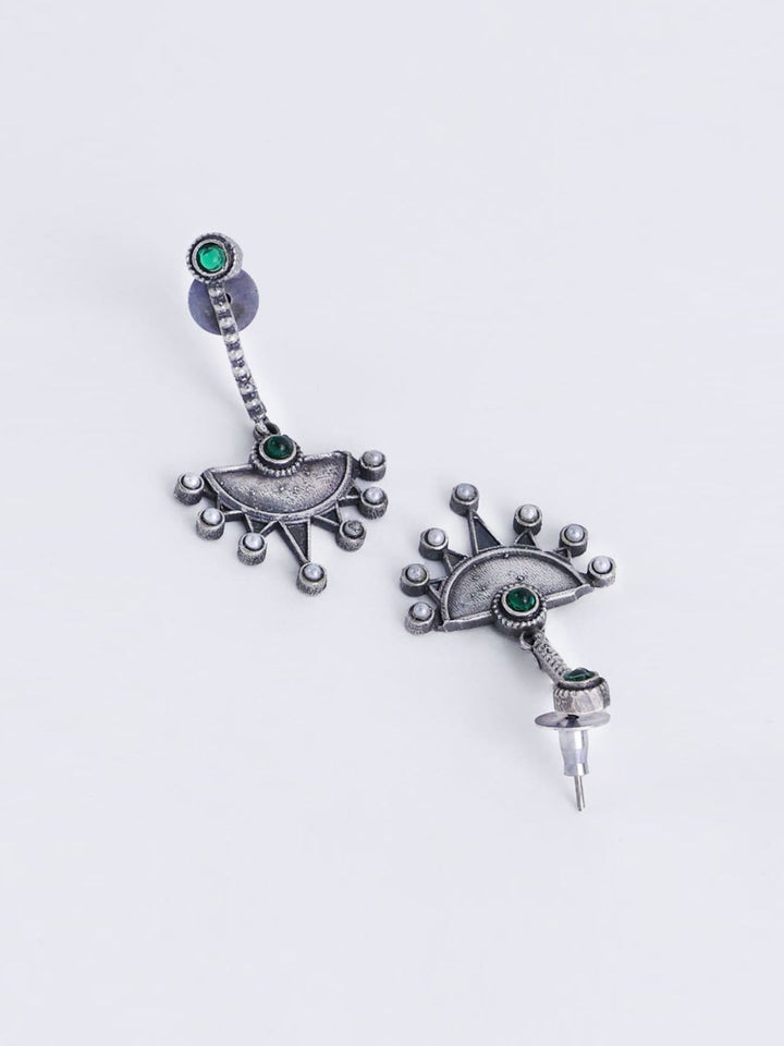 PANASH Silver-Plated Oxidised Geometric Drop Earrings