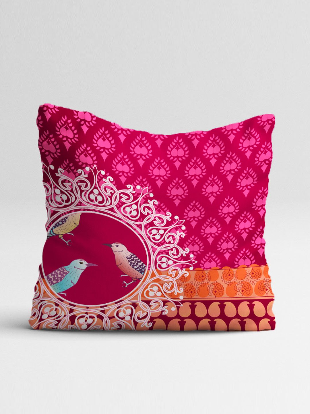STITCHNEST Set Of 5 Pink & White Geometric Square Cushion Covers