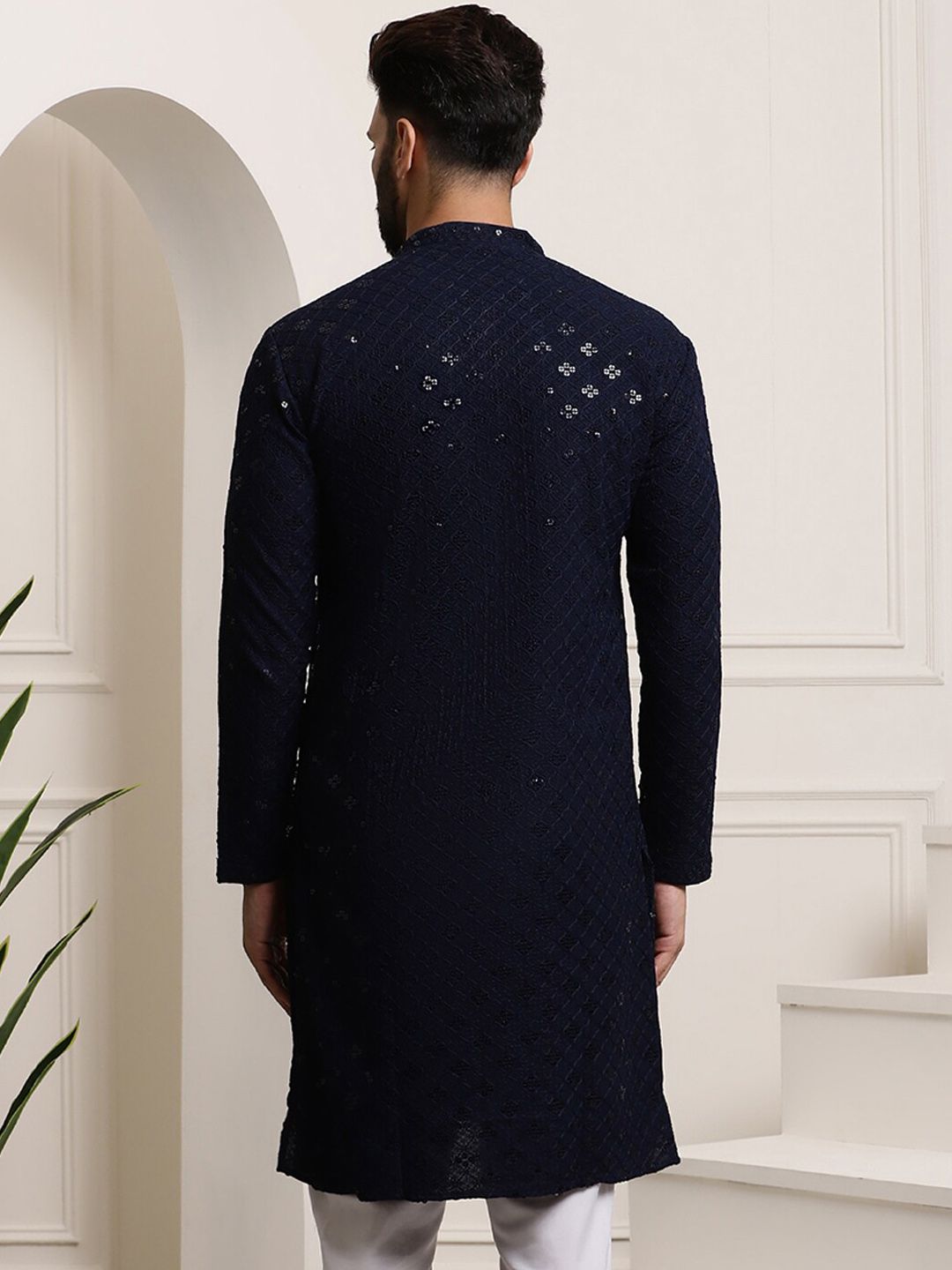 SOJANYA Kurta Lurus Labuci Sulam Geometrik Kapas Tulen