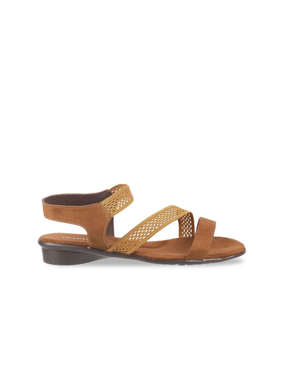 Mochi Women Brown Textured Open Toe Flats
