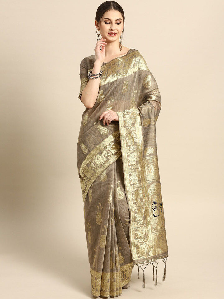 Saree mall Brown Woven Design Silk Blend Sarees