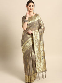 Saree mall Brown Woven Design Silk Blend Sarees