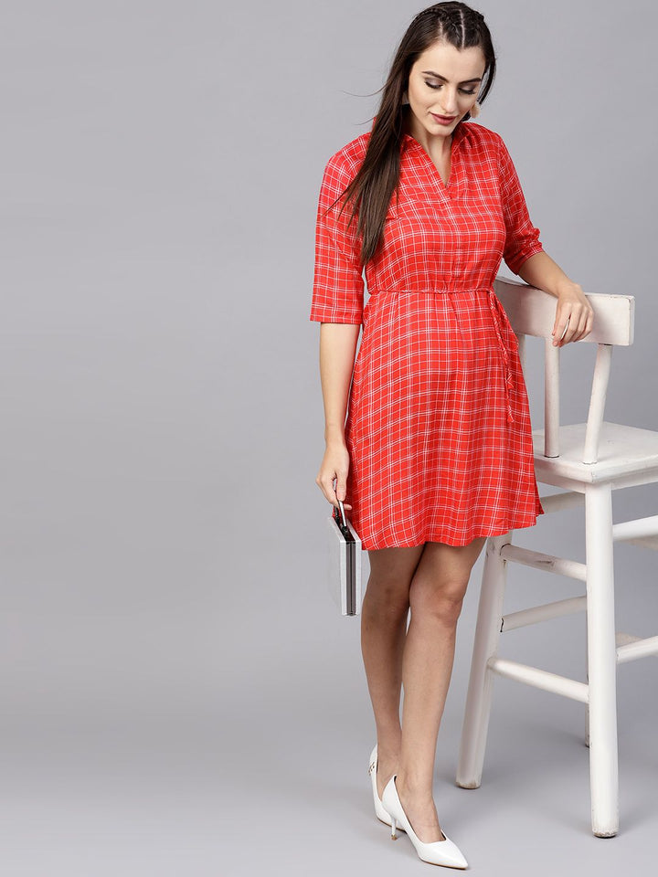 Gerua By Libas Women Red  White Checked A-Line Dress