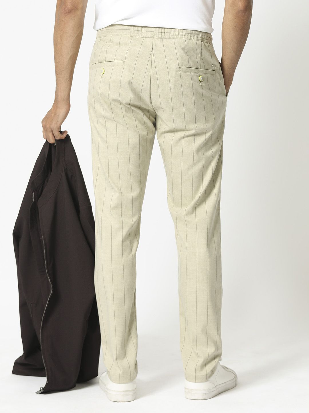 RARE RABBIT Men Striped Mid Rise Slim Fit Trousers