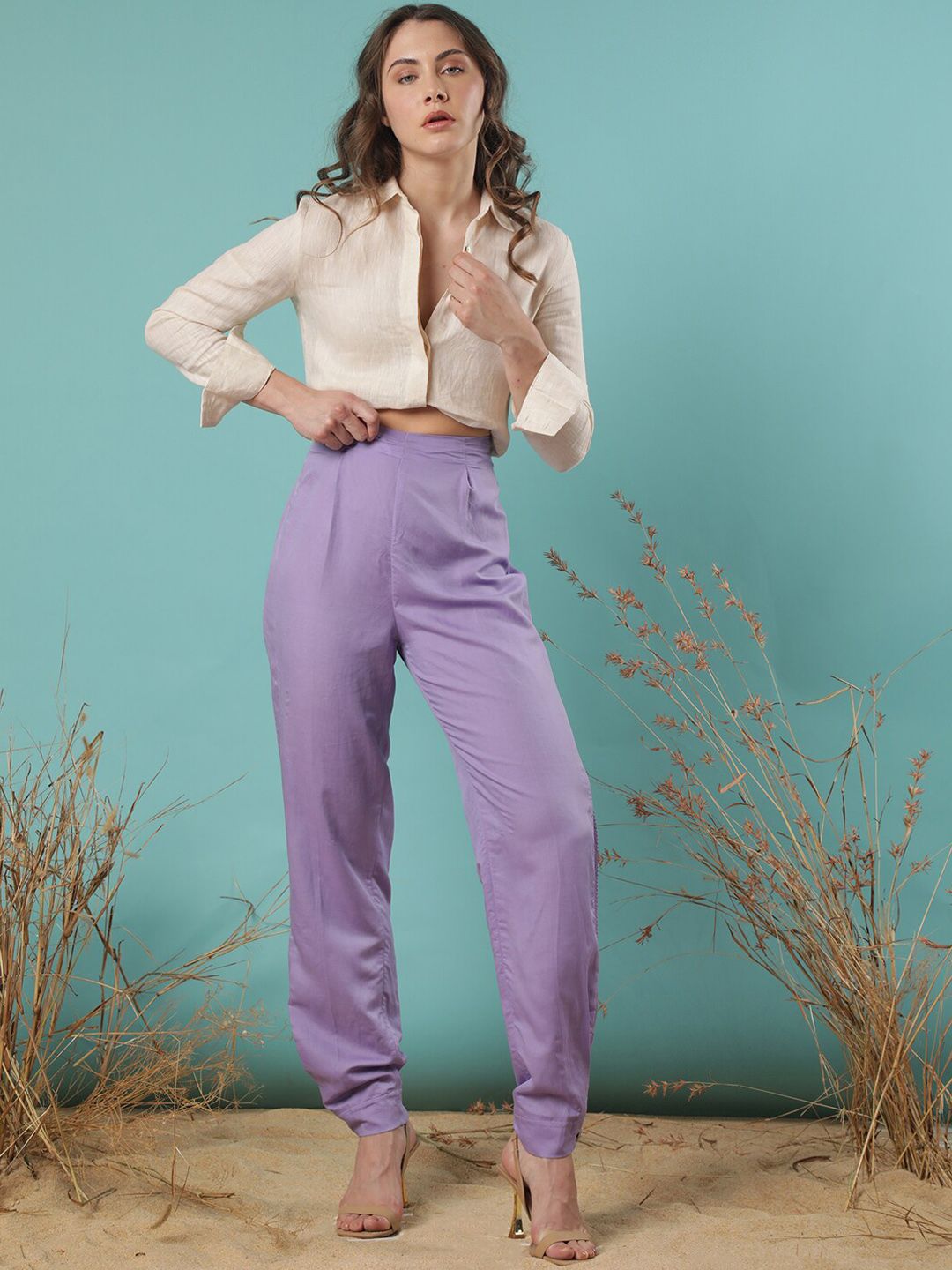 RAREISM Women Slim Fit Mid-Rise Trousers