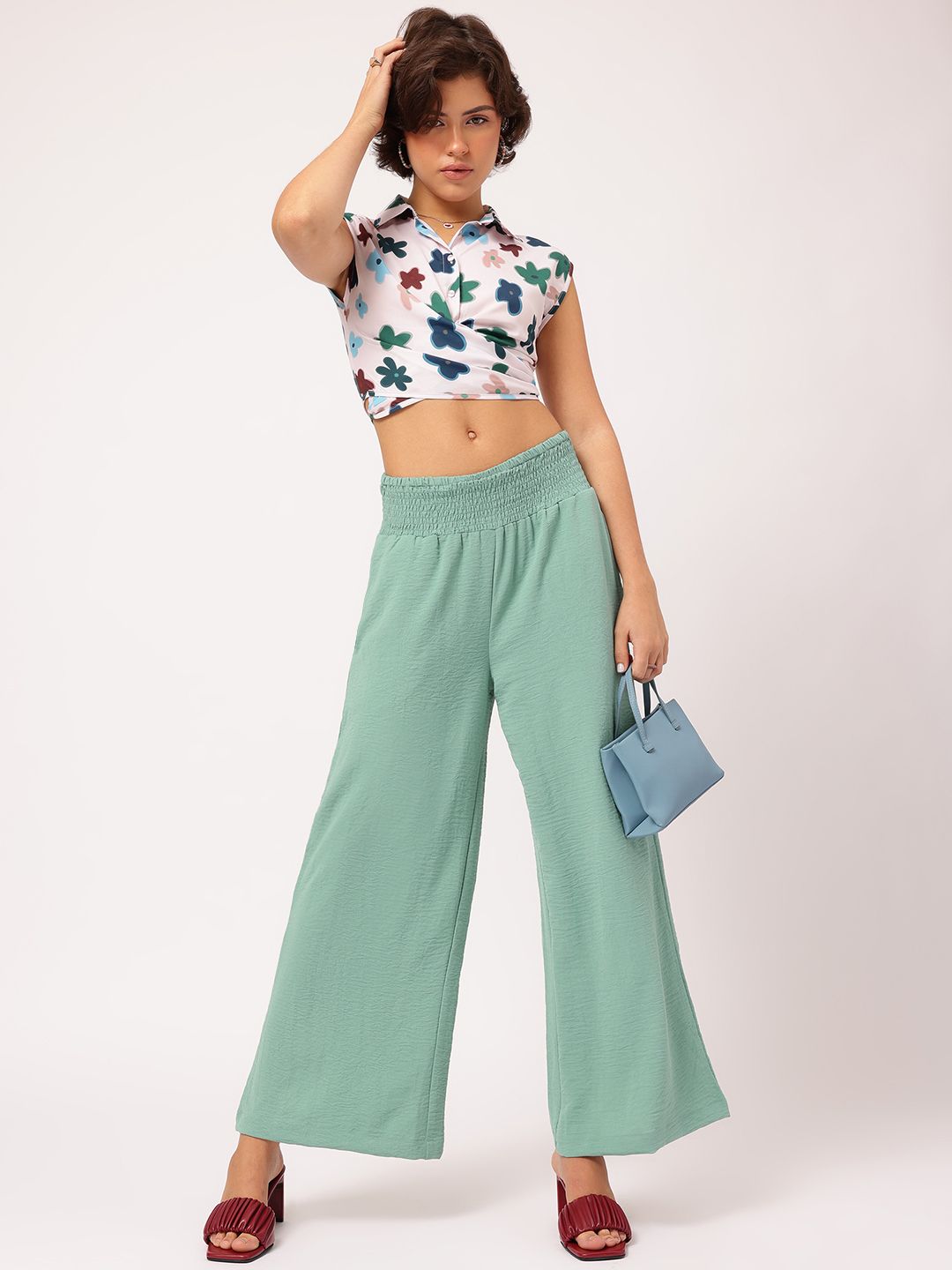 DressBerry Women Modern Masterpieces Smocked Flared Fit Trousers