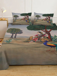Moda Rapido X KLOTTHE Brown & Green Ethnic Motifs 400 TC King Bedsheet with 2 Pillow Covers