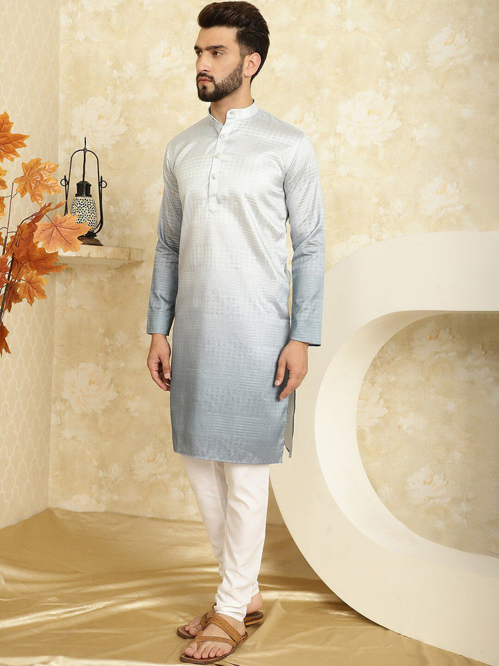 SOJANYA Striped Band Collar Long Sleeves Regular Kurta With Churidar