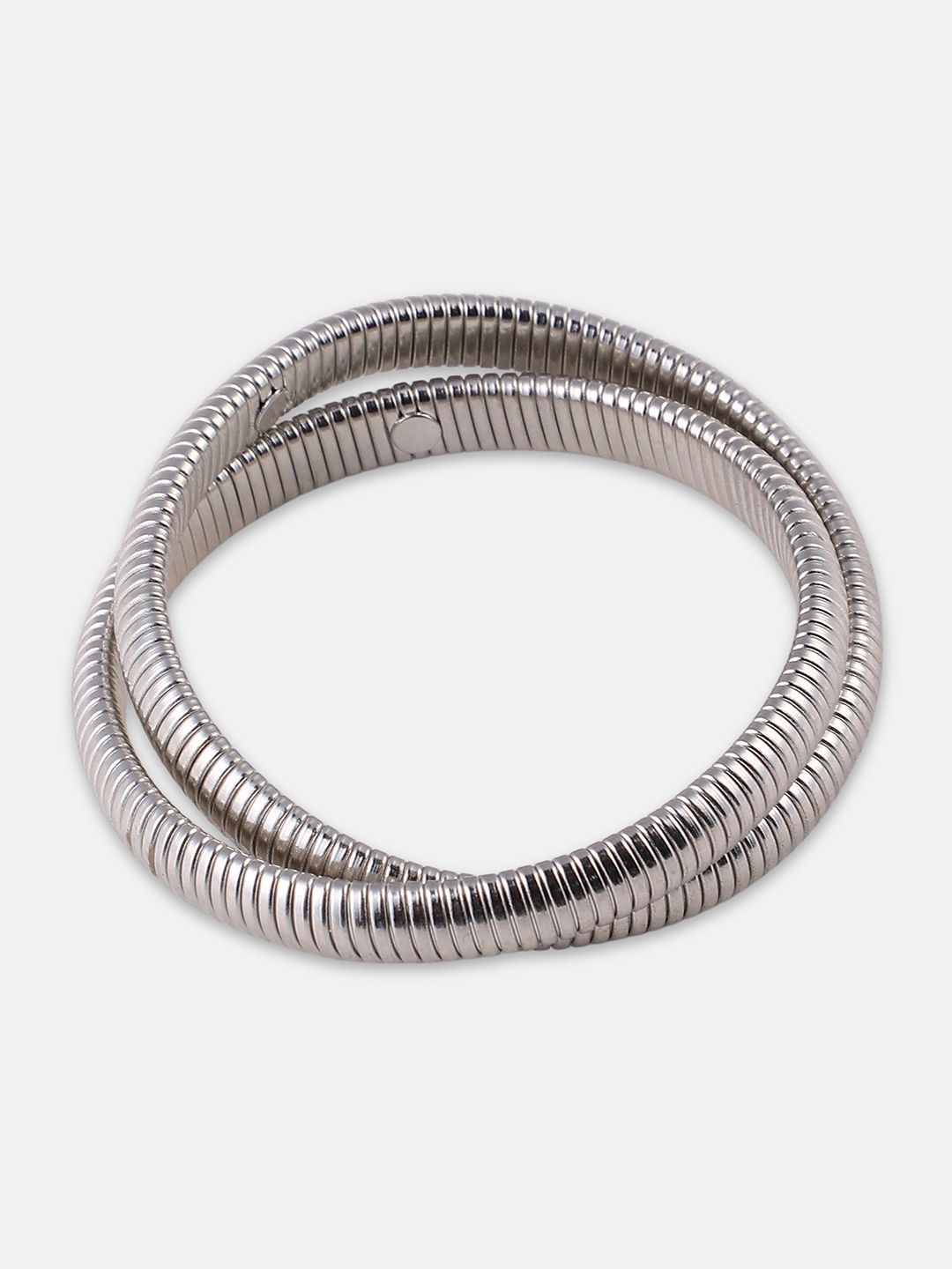Gelang gaya bergaya bergelombang ribbed-gulung wanita perak