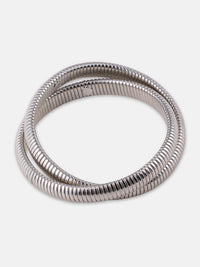 Gelang gaya bergaya bergelombang ribbed-gulung wanita perak