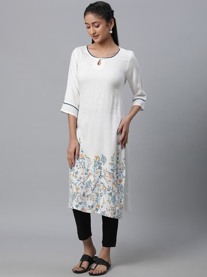 AURELIA Striped Keyhole Neck Pure Cotton Kurta