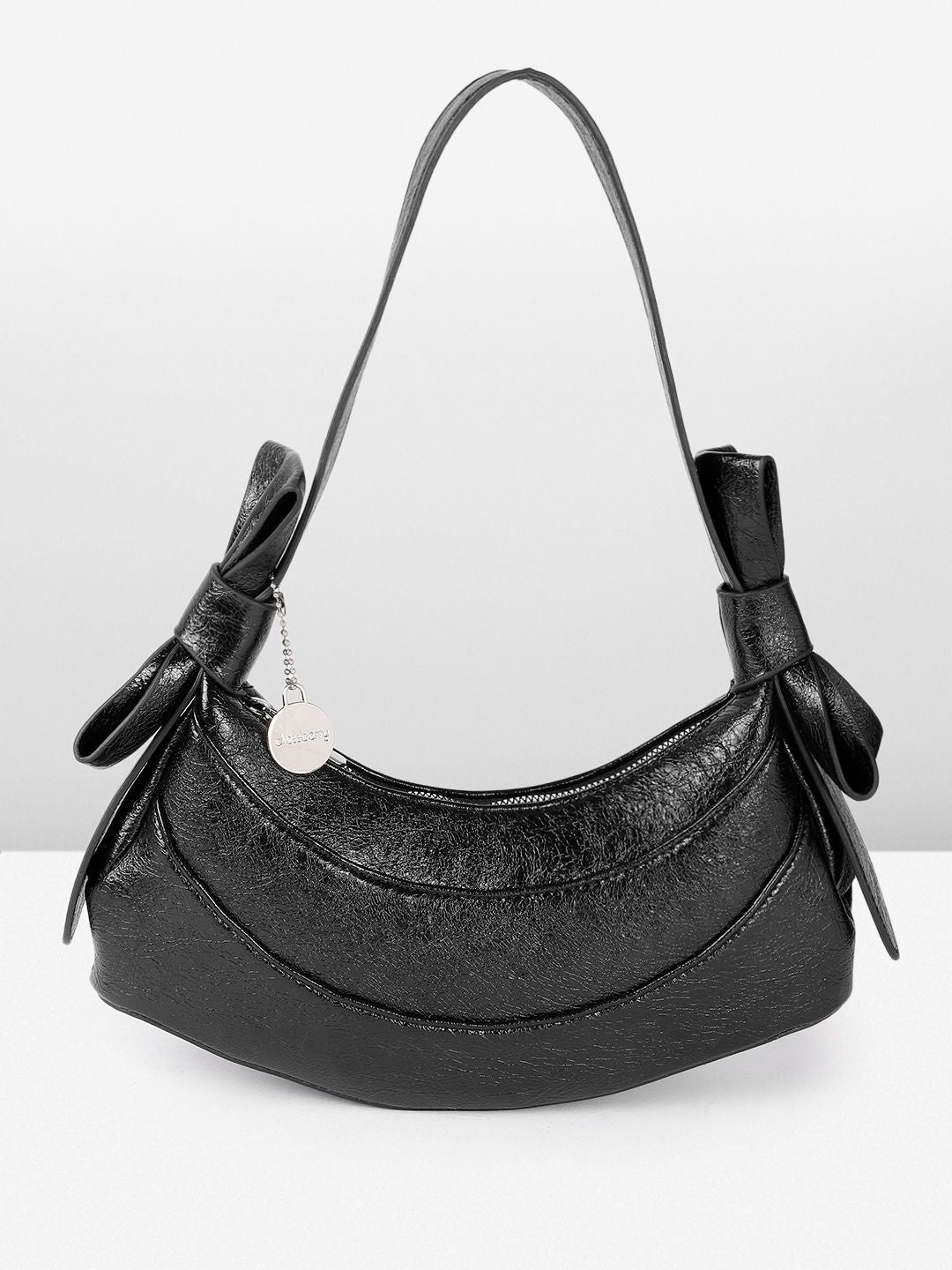 DressBerry Textured Half Moon Shoulder Bag with Bow Detail
