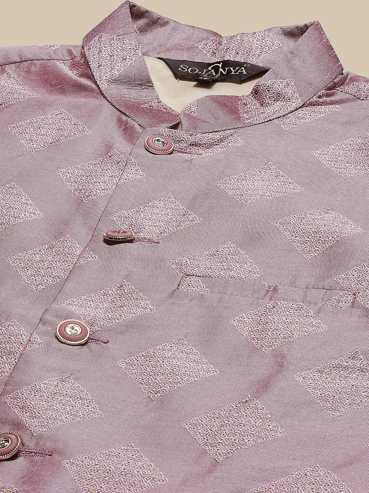 SOJANYA Mandarin Collar Regular Kurta With Churidar & Nehru Jacket