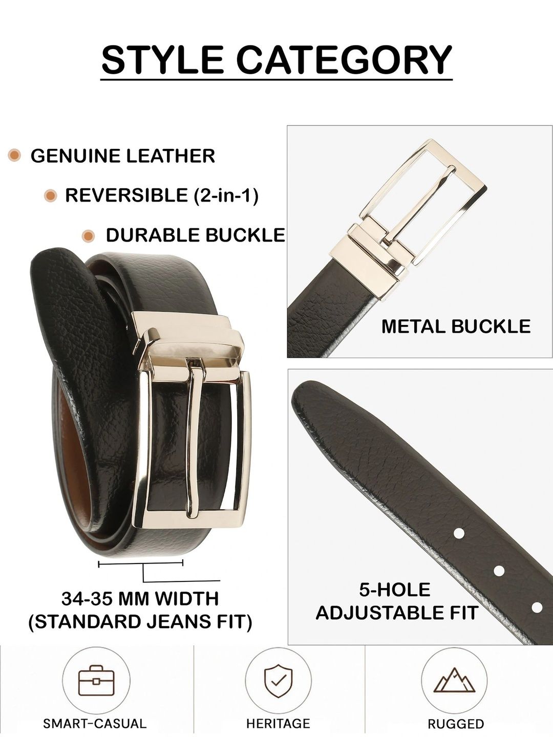 Teakwood Leathers Men Textured Leather Reversible Formal Belt