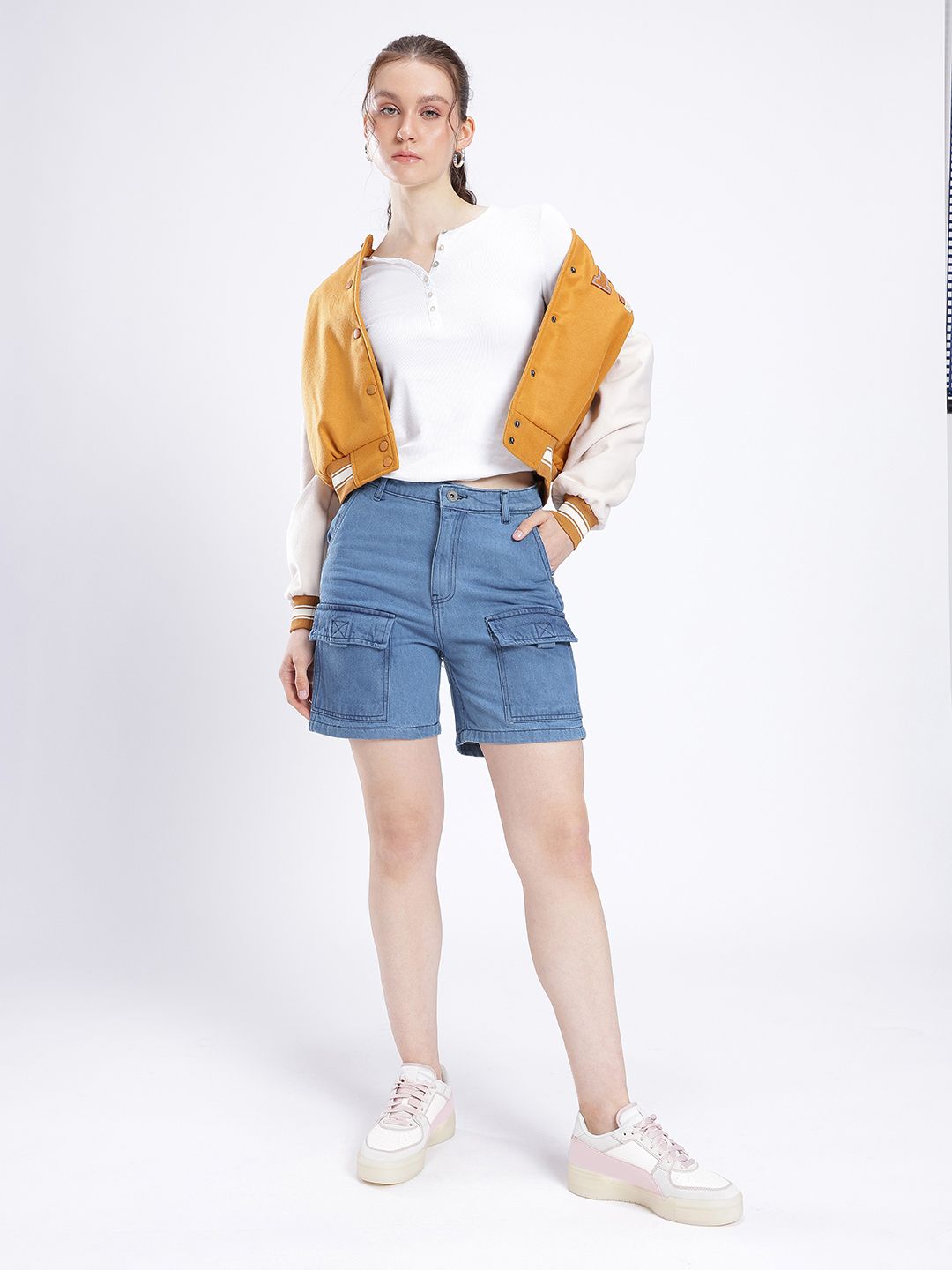 DressBerry Women Utility Touch Denim Cargo Shorts
