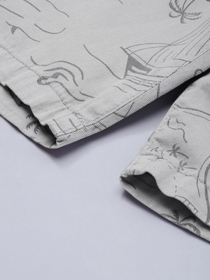The Indian Garage Co Men Grey Printed Slim Fit Cotton Chino Shorts