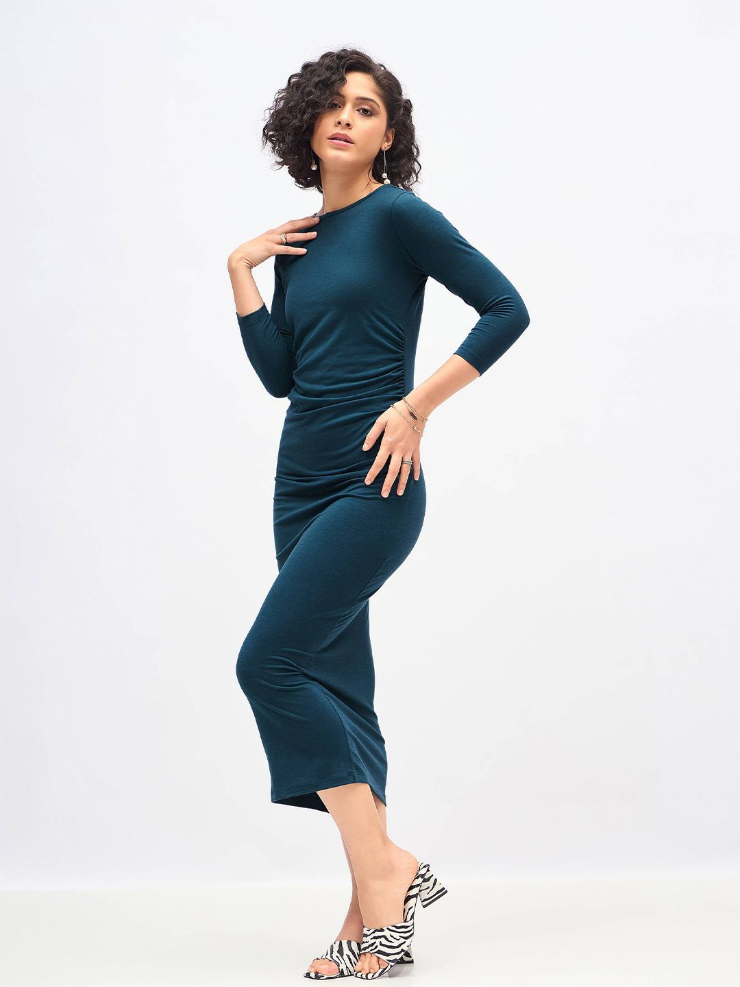 SASSAFRAS Teal Blue Bodycon Midi Dress