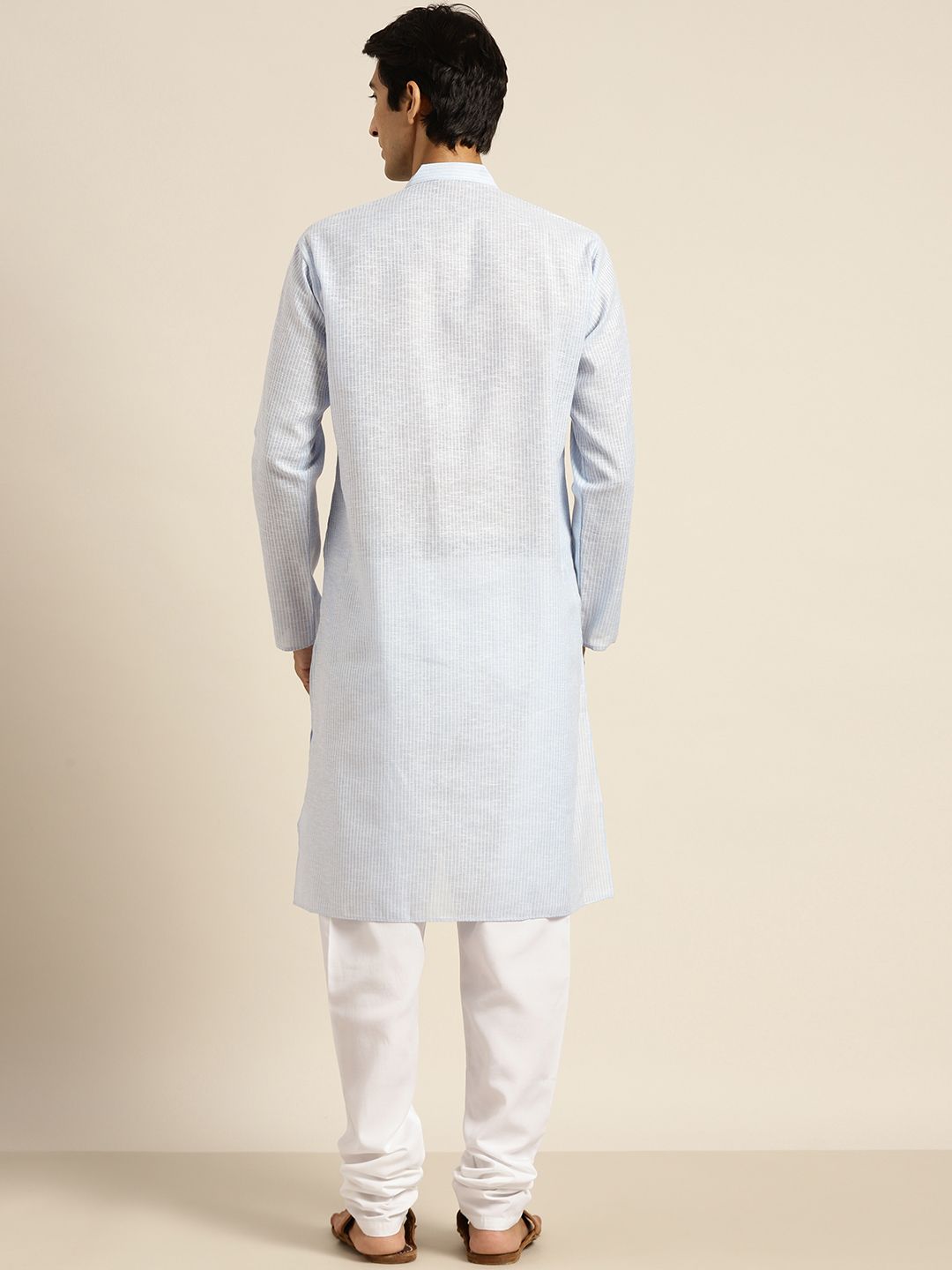 SOJANYA Lelaki Biru & Putih Pure Cotton Striped Kurta