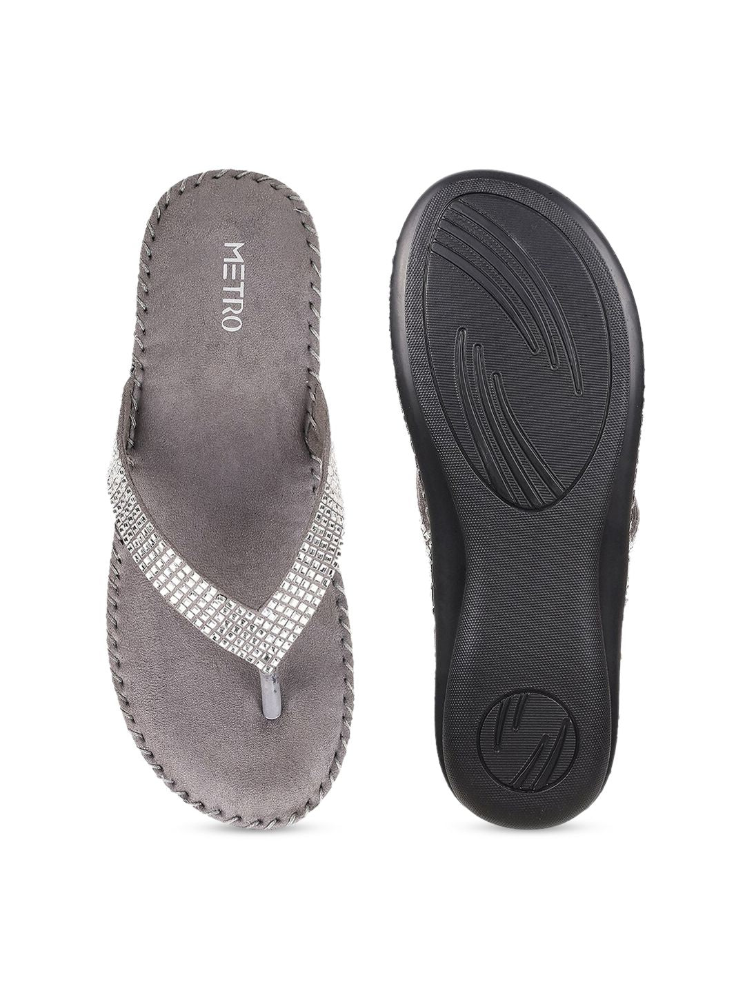 Metro Women Grey Embellished Sandals