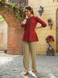 Rain & Rainbow Floral Printed Sequinned Pure Cotton Kurti