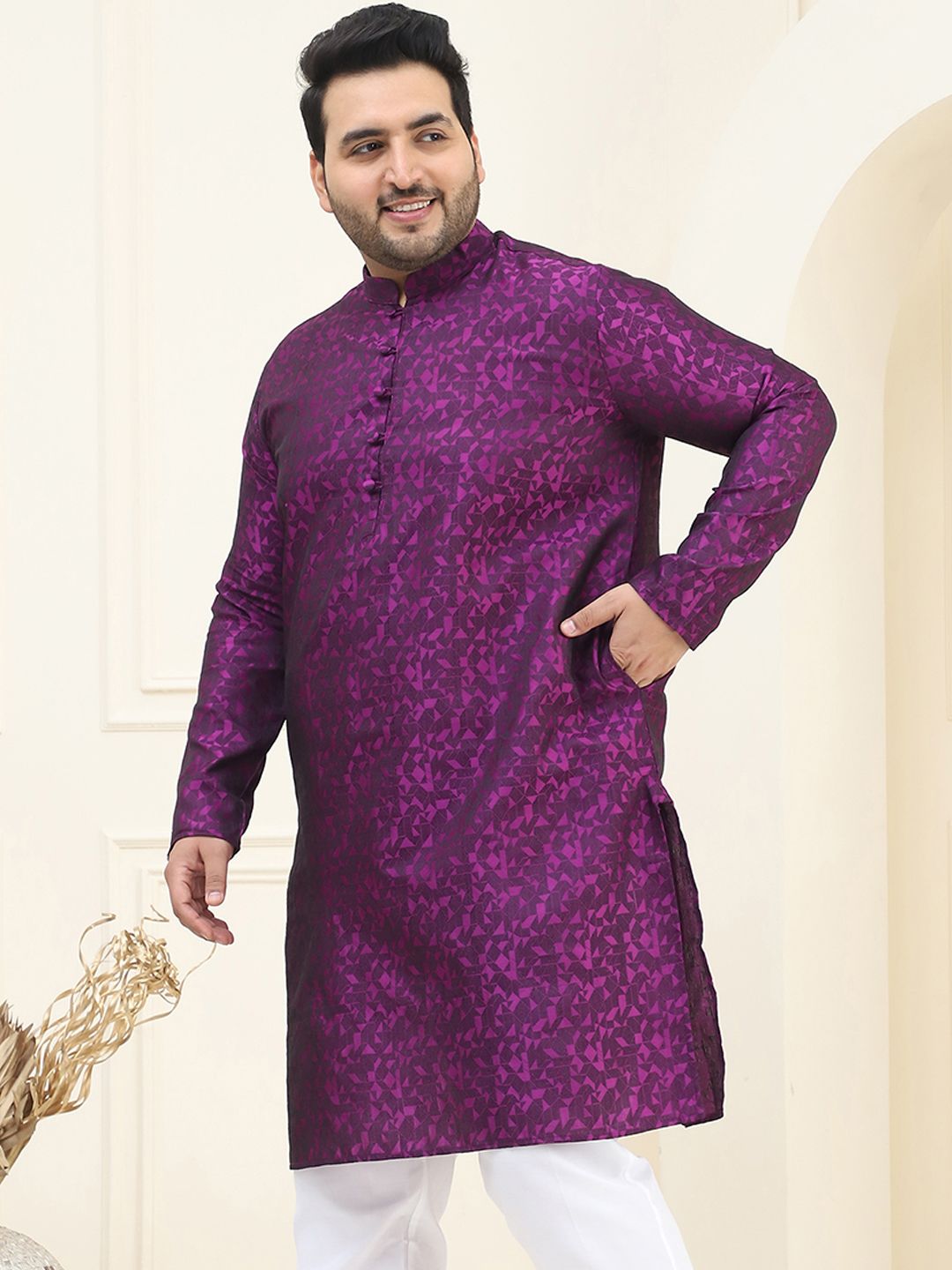 SOJANYA PLUS Men Violet & Black Printed Kurta