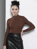 SASSAFRAS Women Brown High Neck Acrylic Pullover