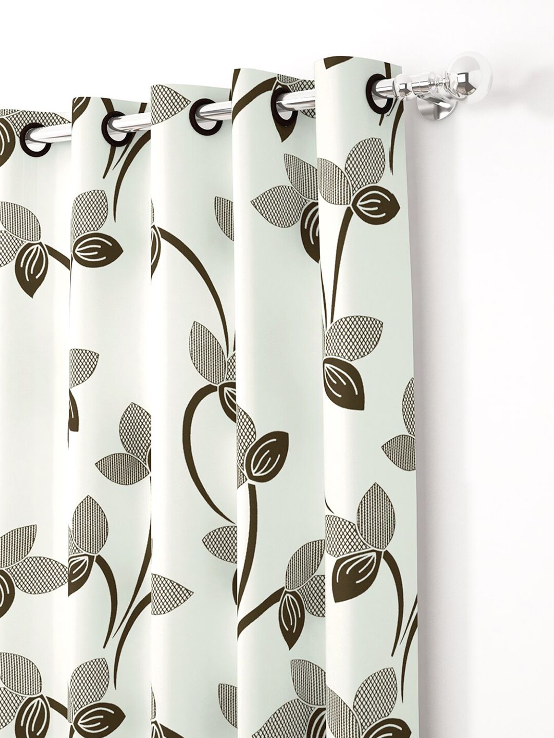 Story@home 2 Pieces Off White & Grey Floral Door Curtain