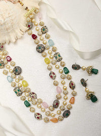 Priyaasi Gold-Plated Kundan-Studded & Pearl-Beaded Tripal-Stranded Handcrafted Jewellery Set