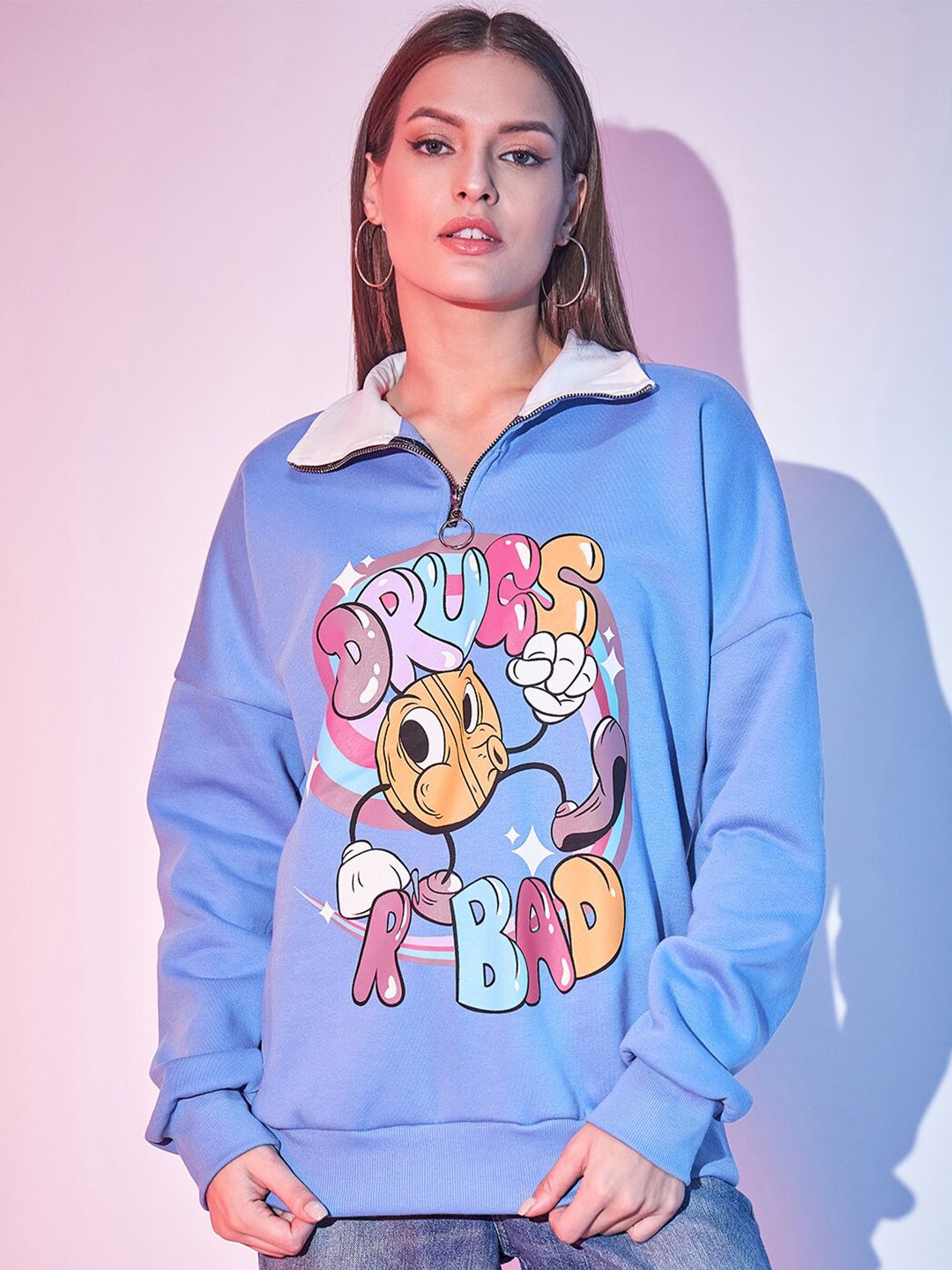 STREET 9 Graphic Printed Pure Cotton Fleece Pullover