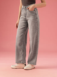 DressBerry Women Wide Leg High-Rise Heavy Fade Stretchable Jeans