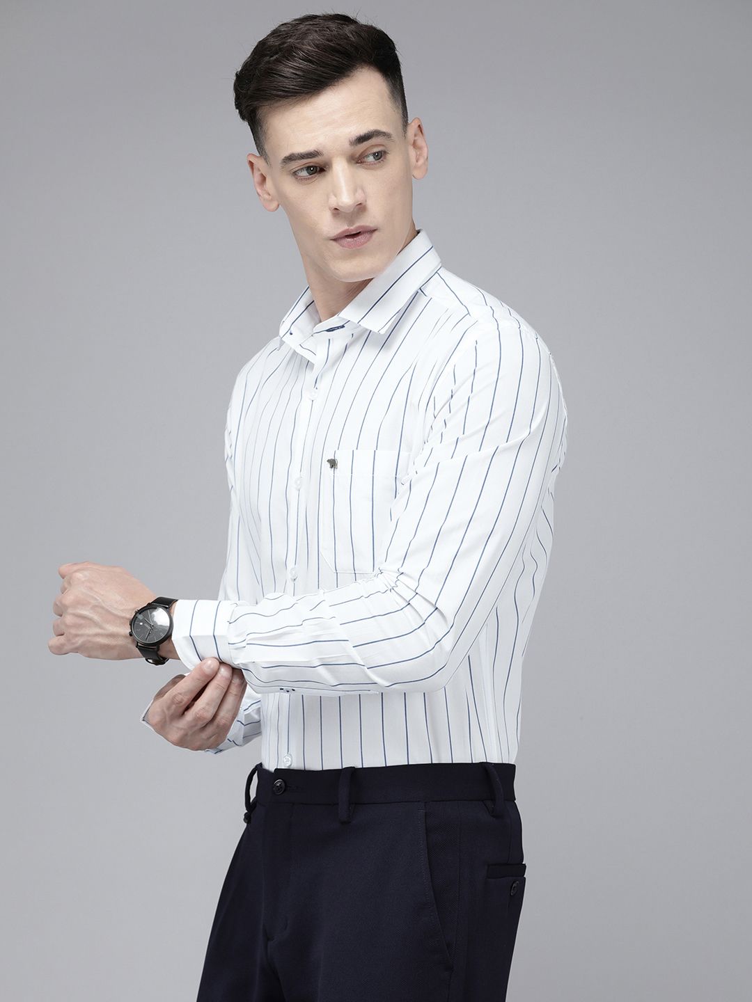 THE BEAR HOUSE Slim Fit Striped Pure Cotton Shirt