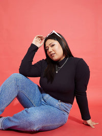 SASSAFRAS Curve Plus Size Rib High Neck Fitted Top