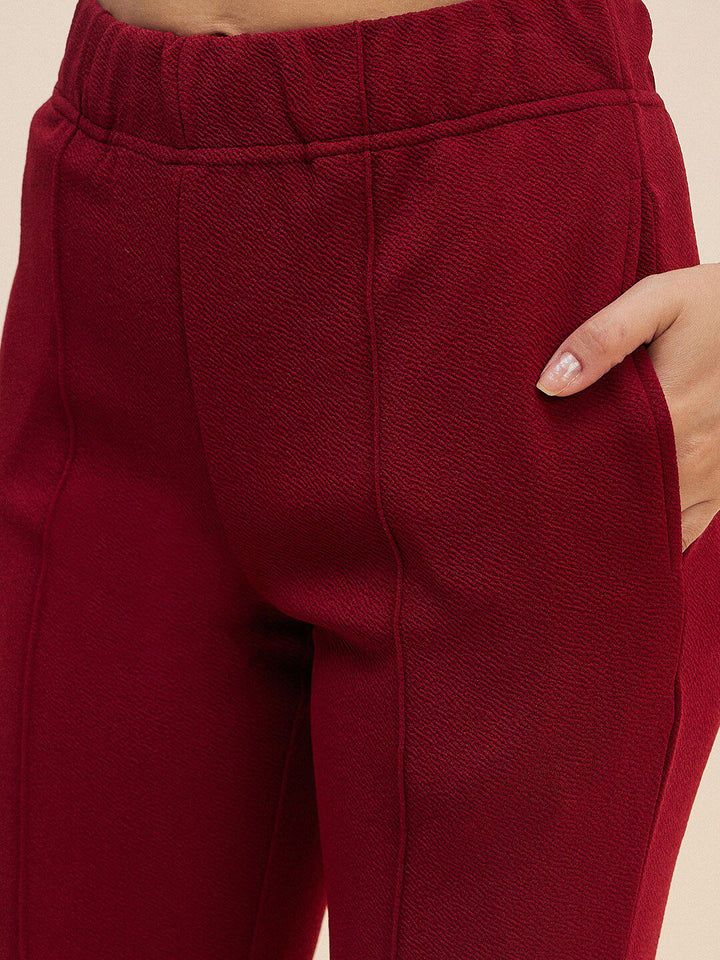 Antheaa Red Lapel-Collar Shirt & Flared Trousers