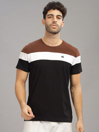 ADRO Colourblocked Regular Fit Cotton T-shirt