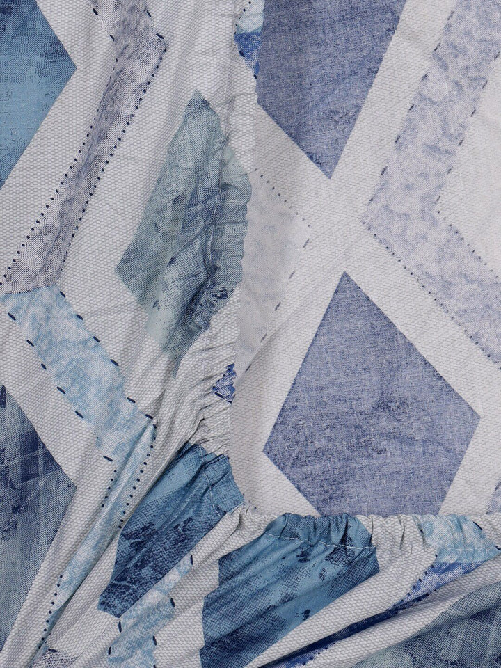 KLOTTHE Blue Floral Printed Dilengkapi 400 TC Kapas Cadar King & 2 Sarung Bantal