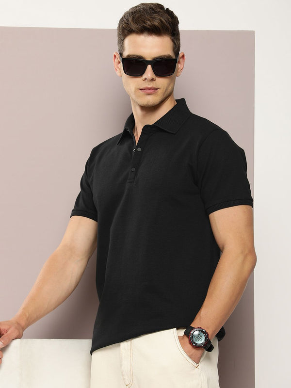 DILLINGER Men Polo Collar Honeycomb Structure T-shirt