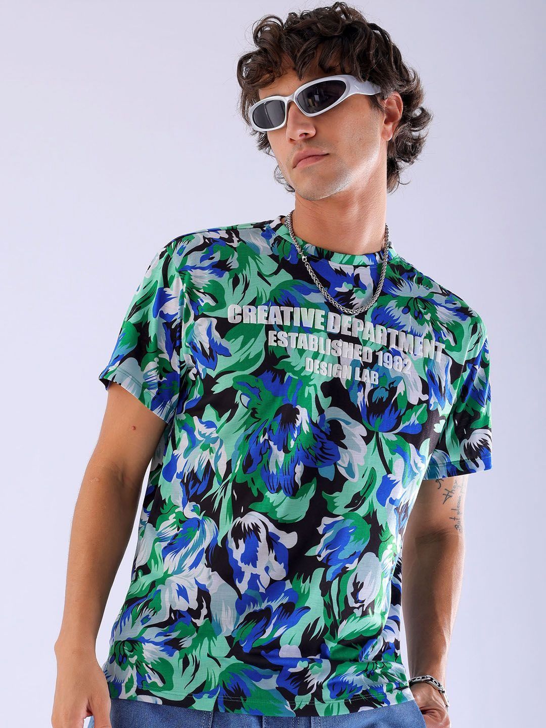 The Indian Garage Co Men All Over Printed Slim Fit Round Neck T-shirt