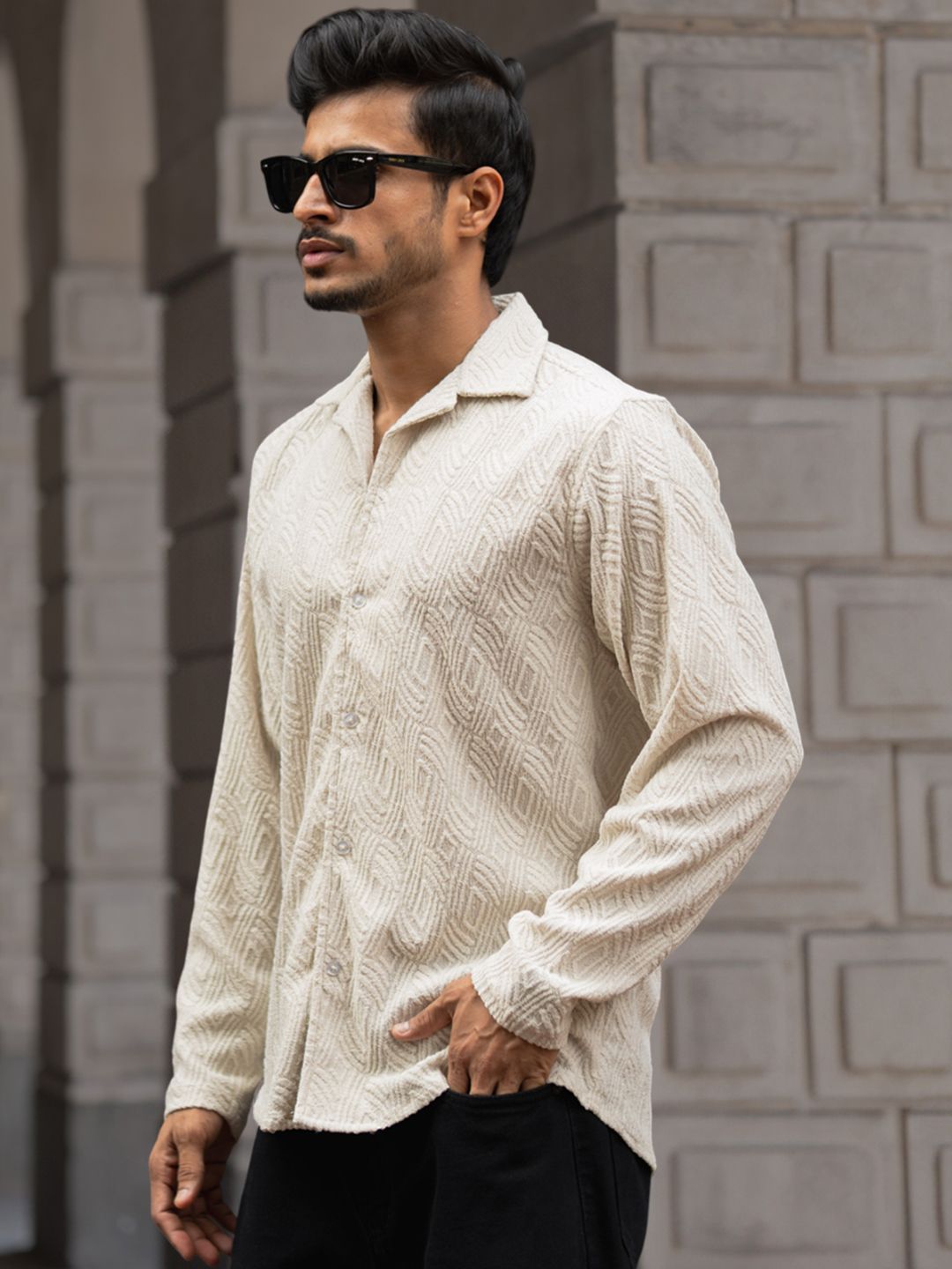 Powerlook Men Cuban Collar Textured Regular Fit Casual Shirt