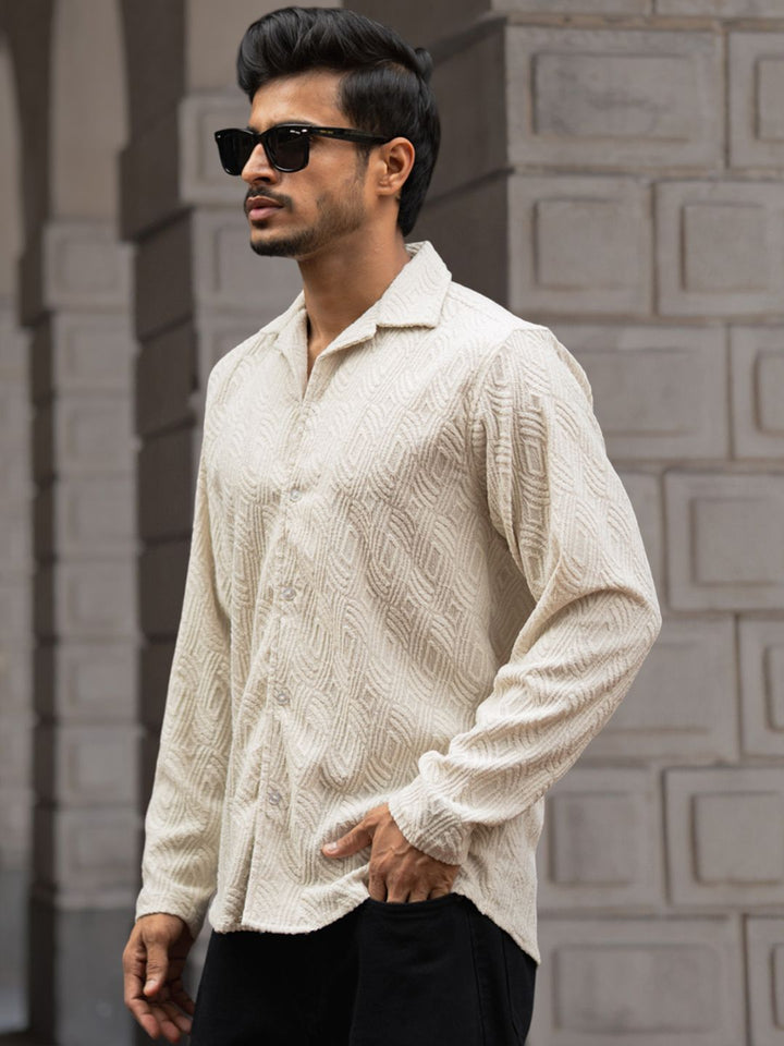 Powerlook Men Cuban Collar Textured Regular Fit Casual Shirt
