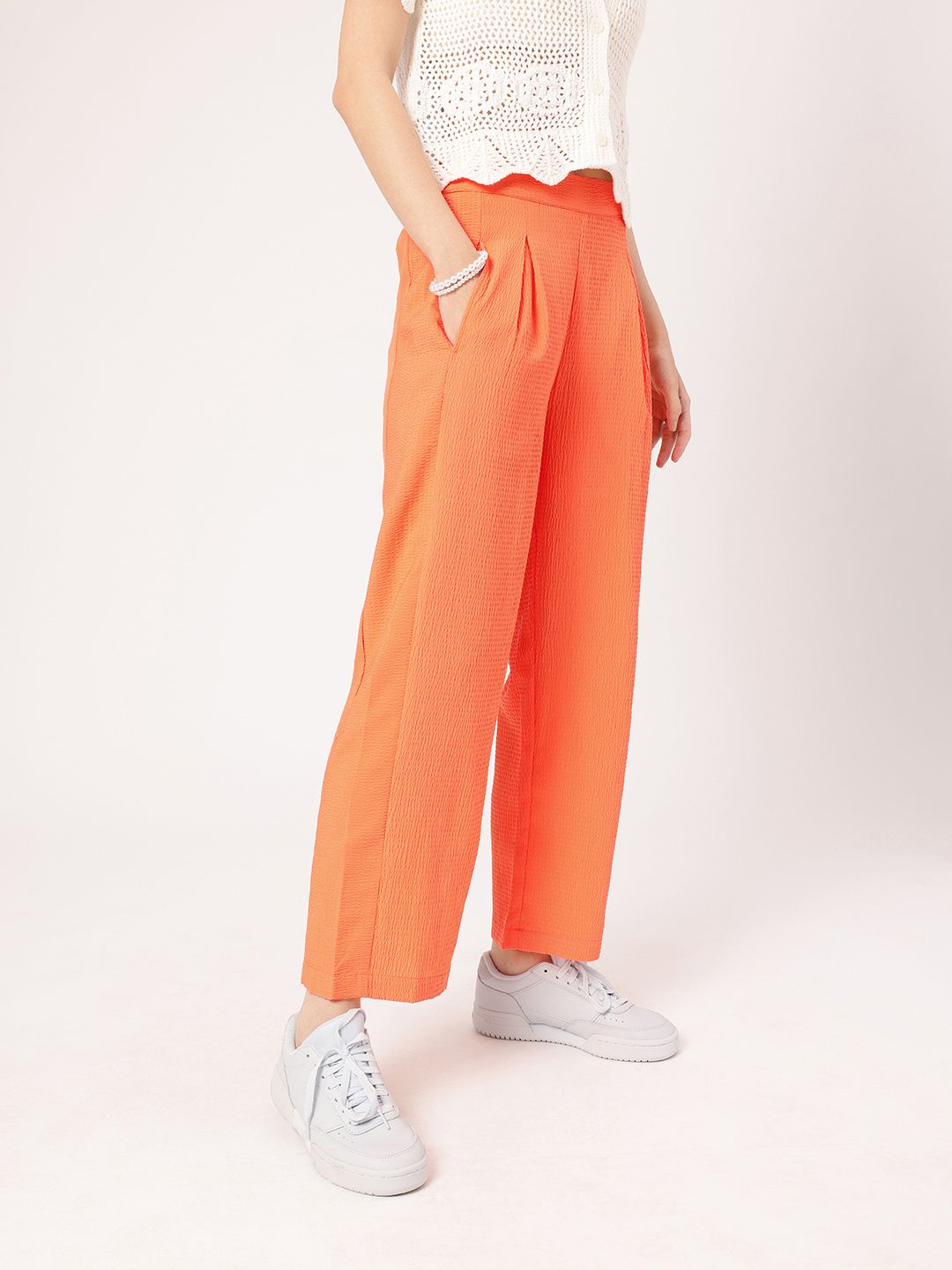 DressBerry Women Cottage Escape Seersucker Pleated Trousers