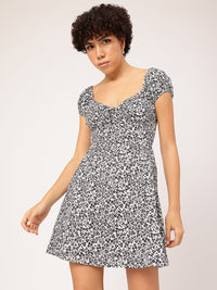 DressBerry Monochrome Magic Floral Smocked Mini Dress