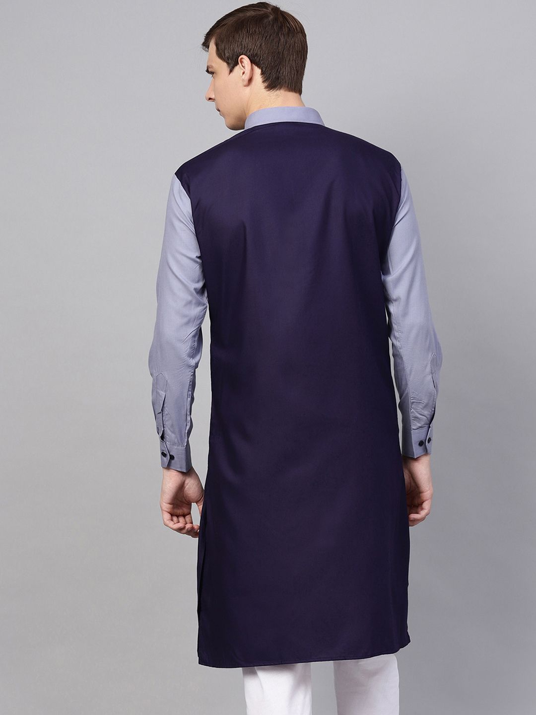 SOJANYA Lelaki Navy Blue Solid Kurta Lurus