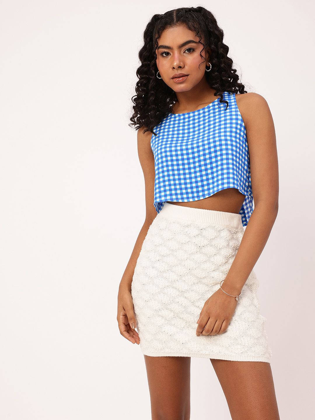 DressBerry Fresh & Fiery Checked Slit Back Crop Top