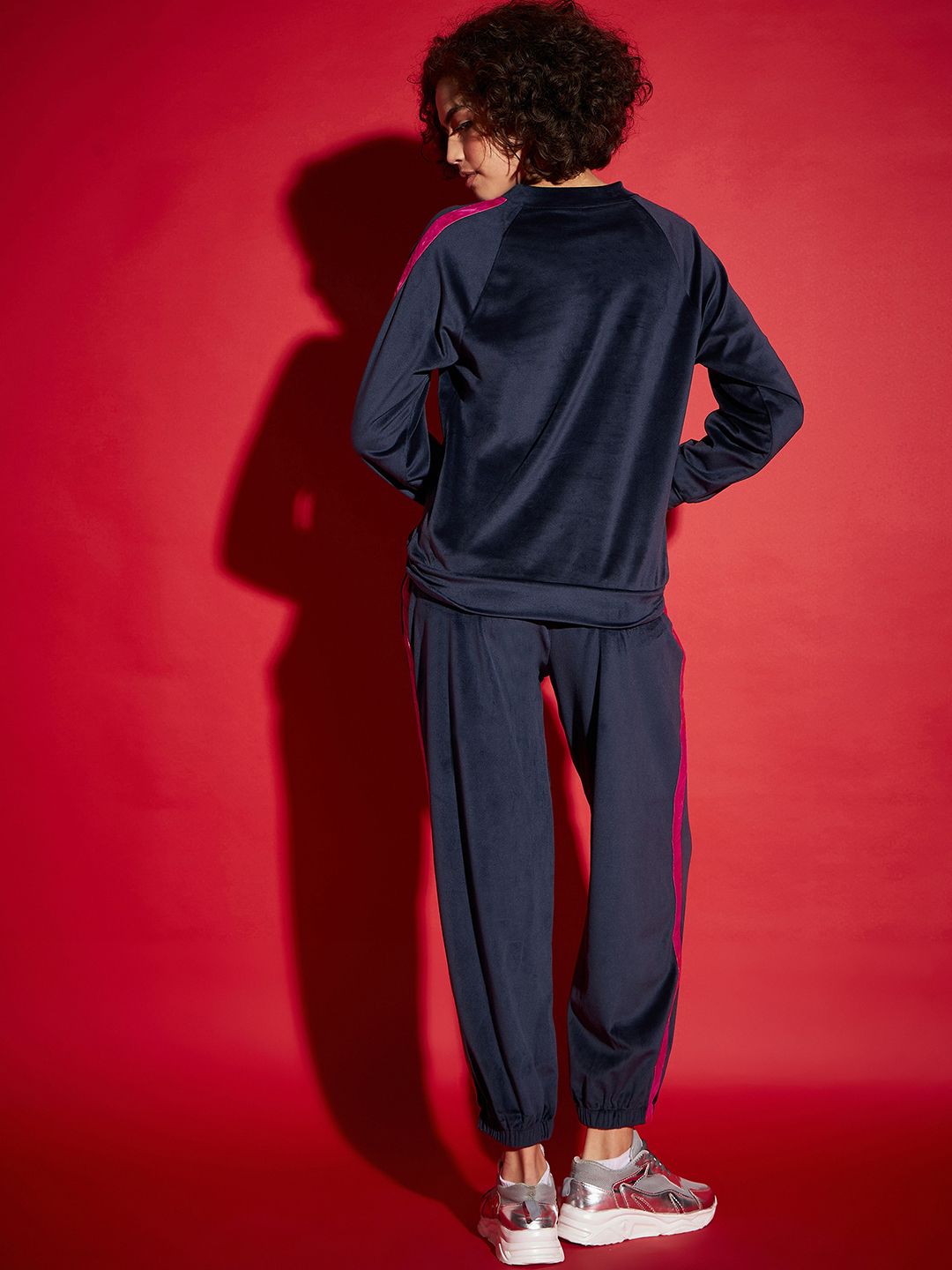 SASSAFRAS Navy Blue Velvet Tape Detail Sweatshirt With Joggers
