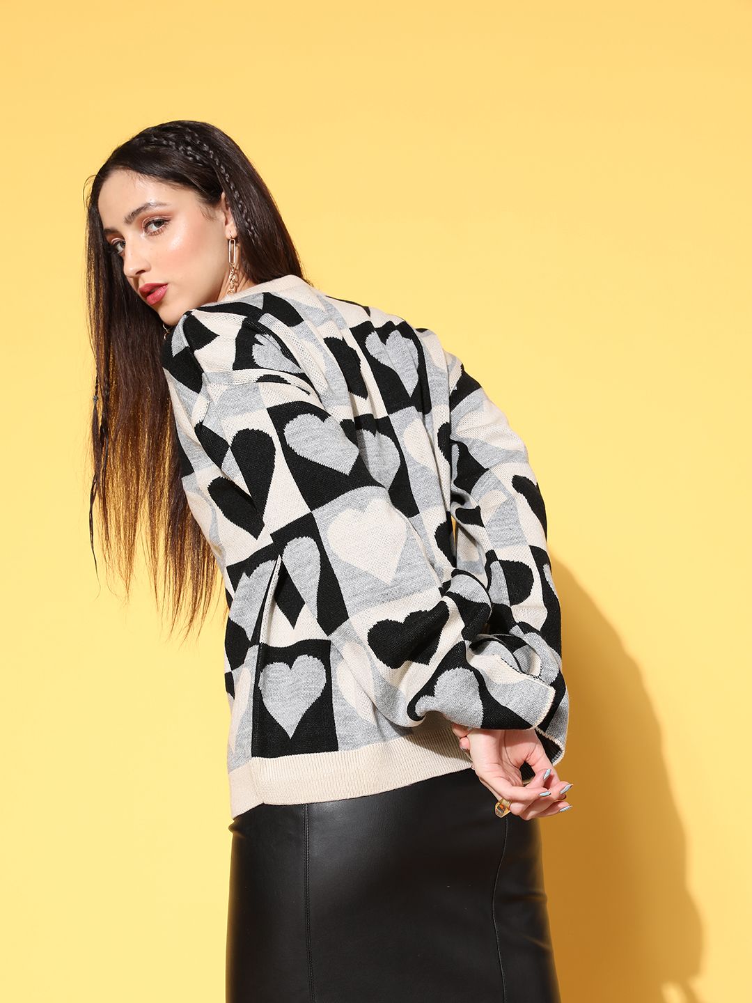 Berrylush Women Stunning Black Conversational Knits Bits Sweater