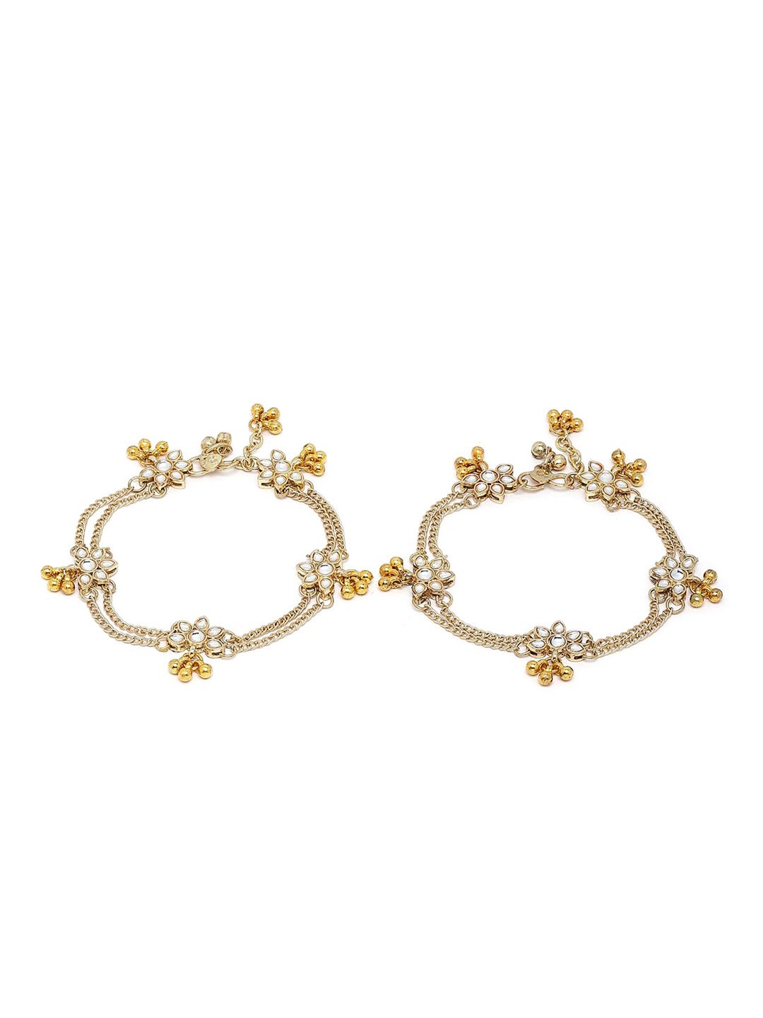 KARATCART Gold-Plated White Kundan Studded Anklet