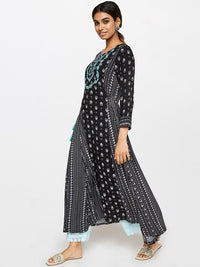 Global Desi Women Black Floral Printed Anarkali Kurta