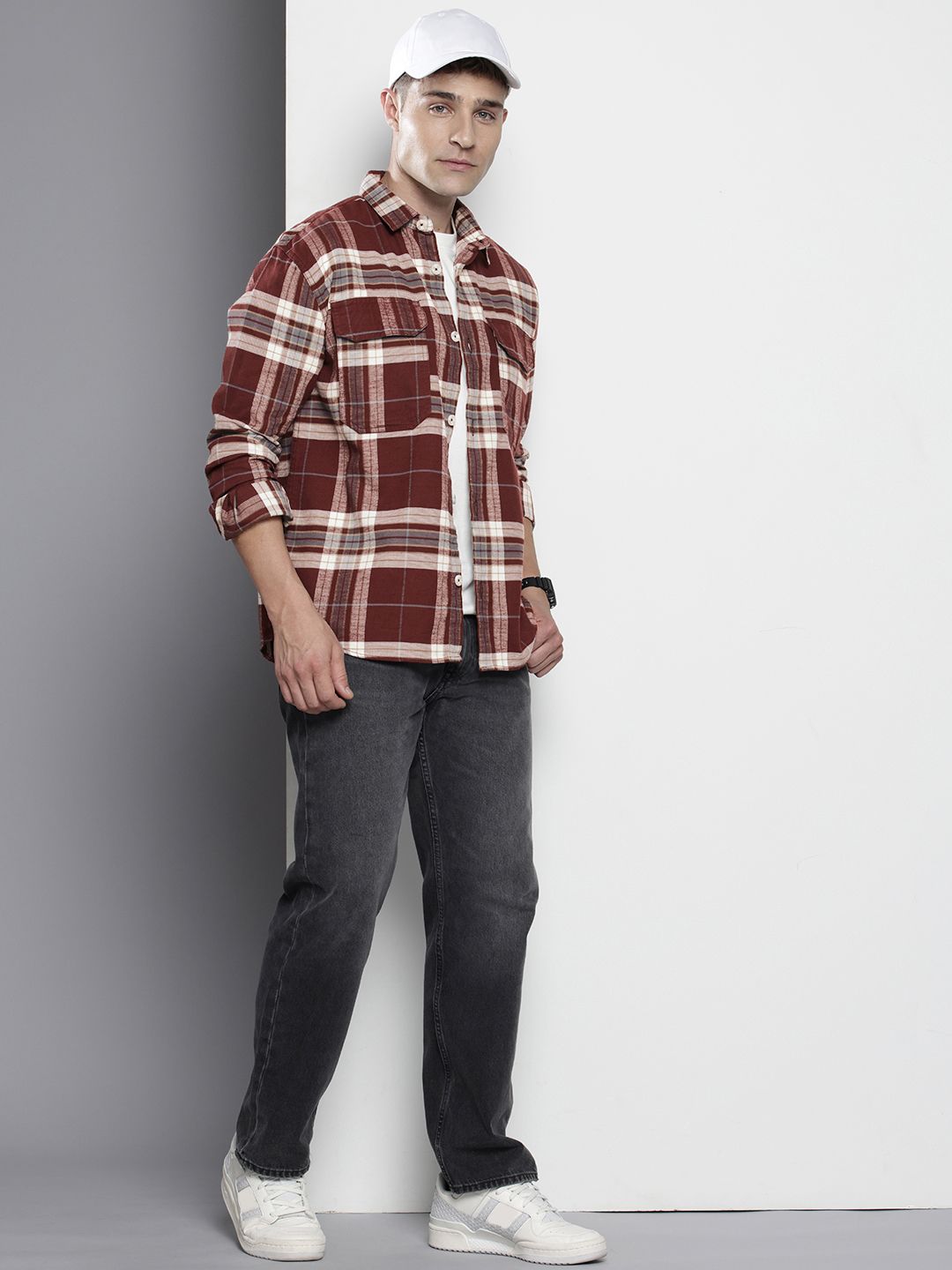 The Indian Garage Co Men Regular Fit Checkered Double Flap Casual Shirt